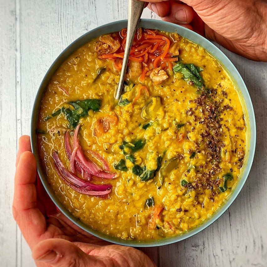 An image of red lentil dahl