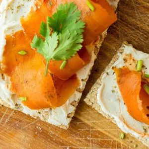 An image of vegan smoked salmon and cream cheese