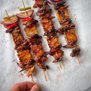 An image of Epic vegan BBQ Skewers - Teriyaki Tofu & Mushroom