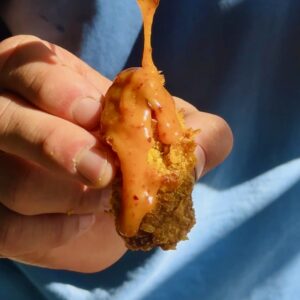 a photo of Cornflake-Crusted Tofu Tenders with Smoky Buffalo Glaze