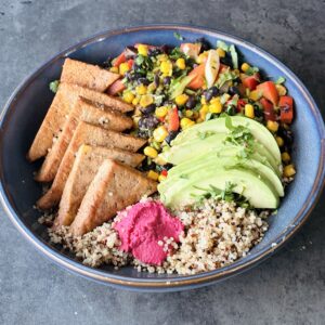a photo of 30g Protein Vegan Burrito Bowl (10-Minute Dinner)