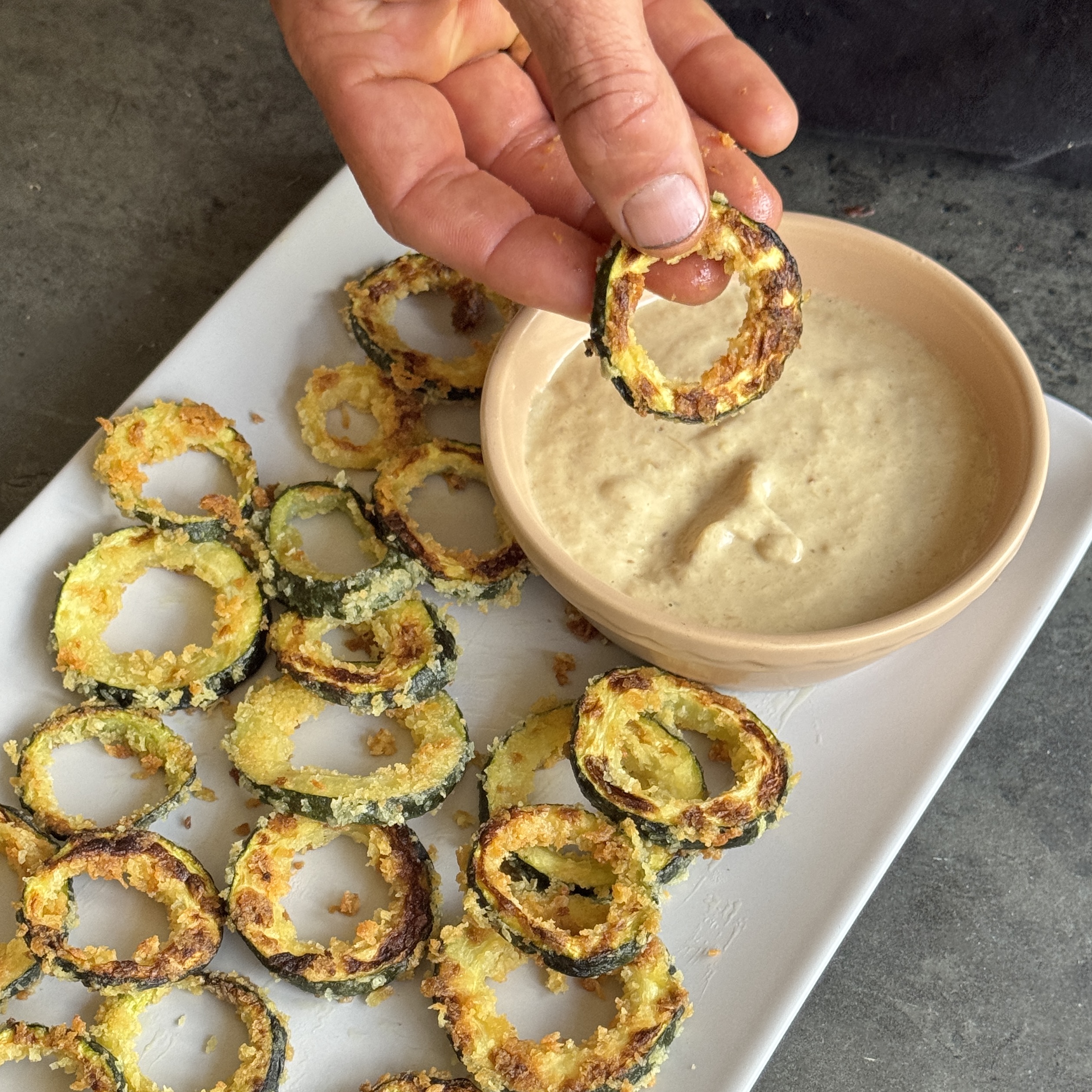 a photo of Courgette Rings with Zero Waste Sauce